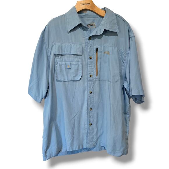 Natural Gear Men’s Blue Outdoor Fishing Shirt Nylon Short Sleeve Button Down LG - Picture 1 of 8